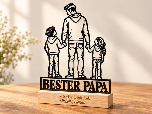Bester Papa Acryl-Aufsteller – Vater mit 2 Kindern – Produktfoto 1