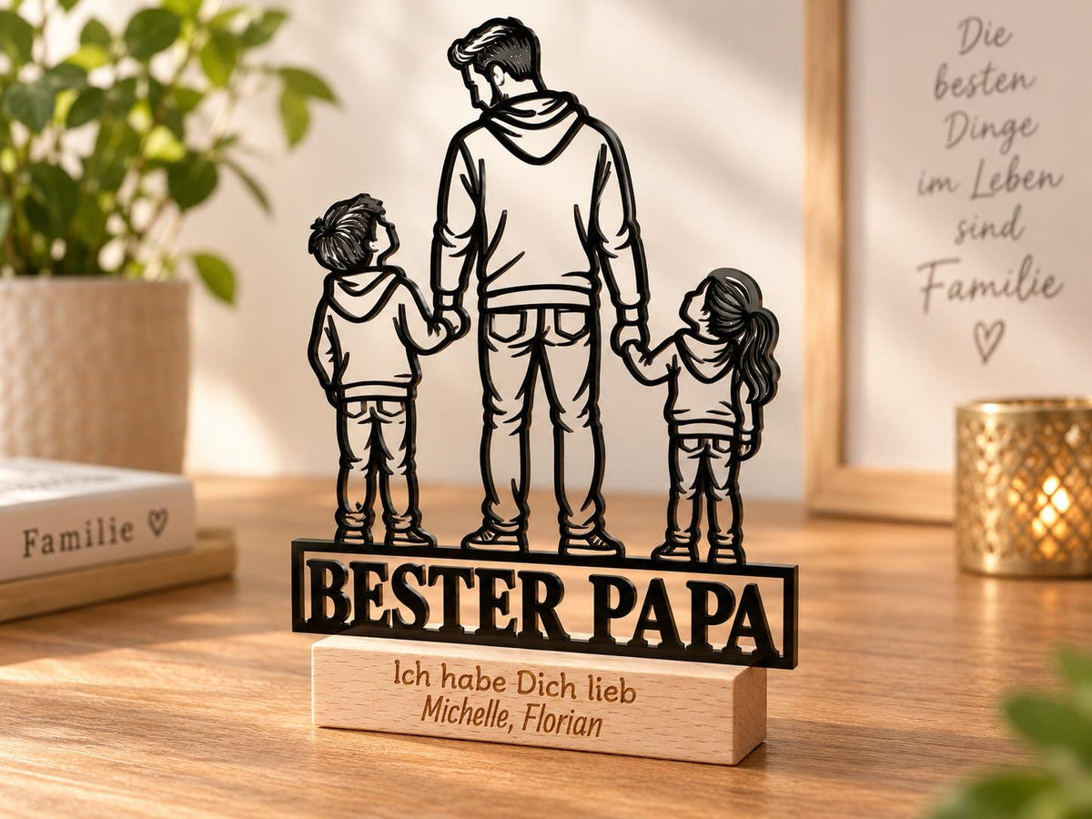 Bester Papa Acryl-Aufsteller – Vater mit 2 Kindern – Produktfoto 4