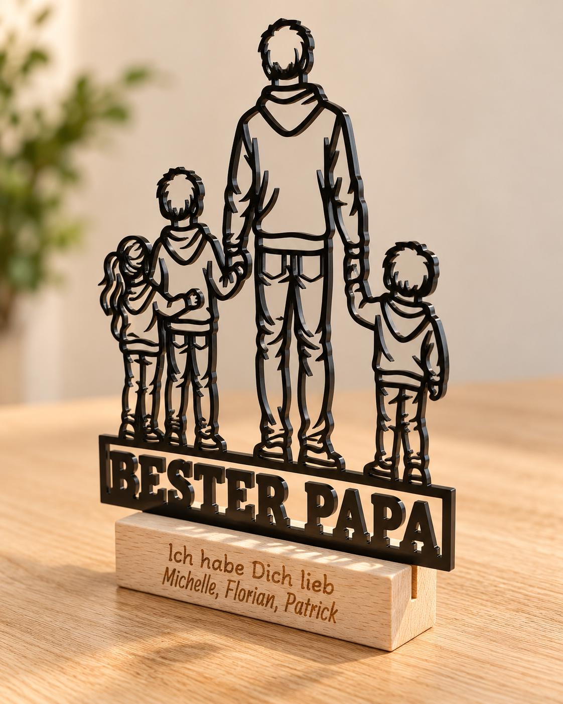 Bester Papa Acryl-Aufsteller – Vater mit 3 Kindern – Produktfoto 2