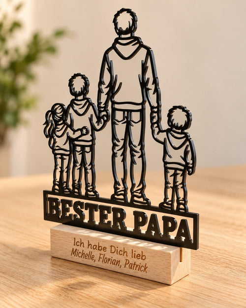Bester Papa Acryl-Aufsteller – Vater mit 3 Kindern – Produktfoto 2