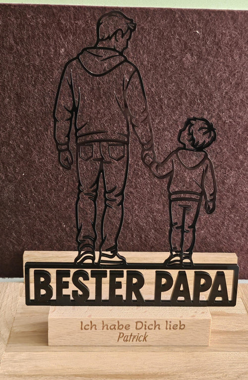 Bester Papa Acryl-Aufsteller – Vater & Sohn mit Wunschgravur – Produktfoto 1